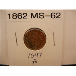 1862 Indian Head Cent MS 62