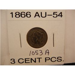1866 Three Cent Piece AU 54