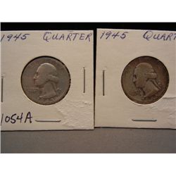 2-90 % 1945 Silver Washington Quarters