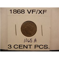 1868 Nickel Three Cent Piece VF XF