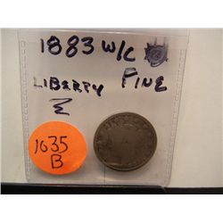 1883 Liberty Head V Nickel W/Cents F