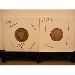 Two Barber Dimes 1908-S & 1910