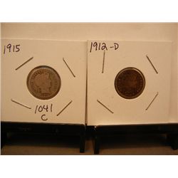 Two Barber Dimes 1915 & 1912-D