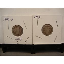 Two Barber Dimes 1913 & 1912-D