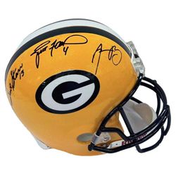 Green Bay Packers Authentic Helmet Signed by Brett Favre, Bart Starr and Aaron Rodgers Autograph