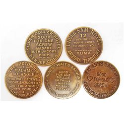 LOT OF 5 CAT HOUSE BROTHEL TOKENS