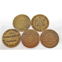 LOT OF 5 CAT HOUSE BROTHEL TOKENS