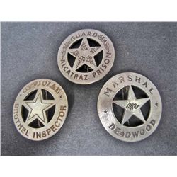 LOT OF 3 OLD WEST STYLE LAW BADGES