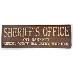 CAST IRON SHERIFF'S OFFICE PAT GARRETT SIGN