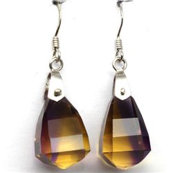 PAIR OF STERLING SILVER PURPLE & GOLDEN AMETRINE EARRINGS