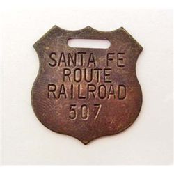 SANTA FE ROUTE RAILROAD GUN TAG / WATCH FOB