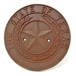 CAST IRON THE STATE OF TEXAS ROUND SIGN