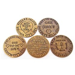 LOT OF 5 CAT HOUSE BROTHEL TOKENS