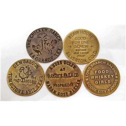 LOT OF 5 CAT HOUSE BROTHEL TOKENS