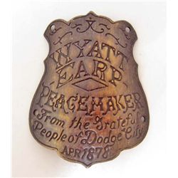 BRASS WYATT EARP PEACEMAKER GUN BUTT TAG