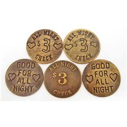 LOT OF 5 CAT HOUSE BROTHEL TOKENS