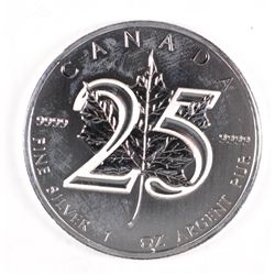 2013 25th ANNIVERSARY CANADIAN MAPLE LEAF  $5.00 ONE OUNCE .9999 SILVER COIN