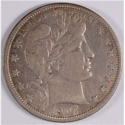 1907-D BARBER HALF DOLLAR XF/AU-45 SCARCE!