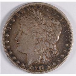 1891-CC MORGAN SILVER DOLLAR, SOLID XF  ORIGINAL, VERY MINOR RIM BUMP