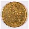Image 1 : 1858-D $5 GOLD LIBERTY AU, SCARCE SOUTHERN BRANCH MINT