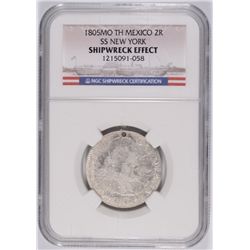 1805 MEXICAN 2 REALES SILVER COIN, "SS NEW YORK" SHIPWRECK COIN, NGC CERTIFIED