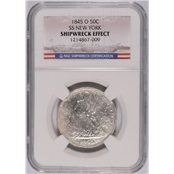 1845-O SEATED HALF DOLLAR, "SS NEW YORK" SHIP WRECK COIN, NGC CERTIFIED