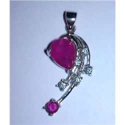 1.790g Pendant of Ruby and CZ Sterling 925 Silver