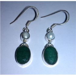 5.040g Earring of Emerald and Pearl Sterling 925 Silver