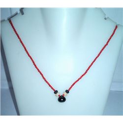 30.45 Ct Necklace of Red Coral and Black Onex Sterling 925 Silver