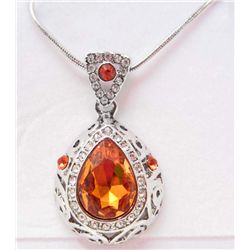 ORANGE AUSTRIAN RHINESTONE CRYSTAL PENDANT NECKLACE