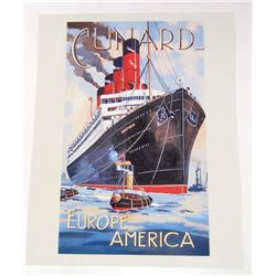 CANVAS PRINT EURO TRAVEL POSTER "CUNARD, EUROPE AMERICA"