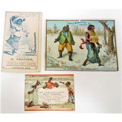 LOT OF 3 BLACK AMERICANA ADVERTISING VICTORIAN TRADE CARDS