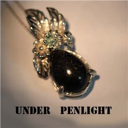 WHITE GOLD OVER STERLING SILVER OPAL & SAPPHIRE PENDANT