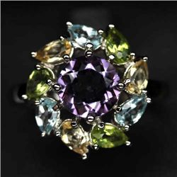 WHITE GOLD OVER STERLING SILVER AMETHYST & TOPAZ RING