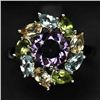 Image 1 : WHITE GOLD OVER STERLING SILVER AMETHYST & TOPAZ RING