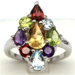 WHITE GOLD OVER STERLING SILVER CITRINE AMETHYST RING