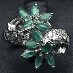 WHITE GOLD OVER STERLING SILVER EMERALD & TOPAZ RING