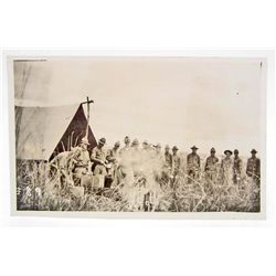 VINTAGE RPPC REAL PHOTO POSTCARD OF SOLDIERS EATING NEAR A TENT