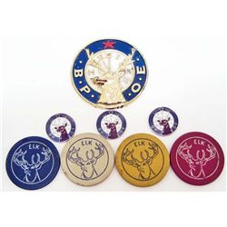 LOT OF ELKS BPOE MEDALLIONS & POKER CHIPS