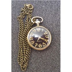 RETRO BRONZE BLACK FACE POCKET WATCH WITH CHAIN