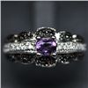 Image 1 : WHITE GOLD OVER STERLING RING W/ AMETHYST & WHITE TOPAZ SZ 7