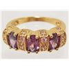 Image 1 : 18K GOLD FILLED AMETHYST & CZECH CRYSTAL RING - SZ. 8