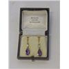 Image 1 : A PAIR OF AMETHYST EARRINGS, pendeloque shape, with diamond drops, (approximately .25 carat weigh