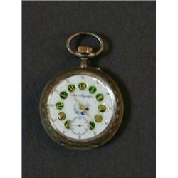 A FRENCH POCKET WATCH, c.1890, topwind, coloured and white enamel Roman dial, the casework with e
