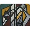 GEAR, W, (attributted), angular abstract composition, black, white, yellow, ochre and olive oils