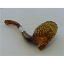 A CASED BLOCK MEERSCHAUM TOBACCO PIPE, c.1900, military head wearing a busby, length 13cm  30-50