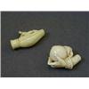 Image 1 : A BONE CHEROOT TUBE, hand holding an apple, and another, horse on hunting horn, (neither having s