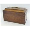 Image 1 : A MAHOGANY TEA CADDY, c.1800, caddy top, barbers pole strung, brass loop handle, width 24cm  50-7