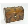 Image 1 : A VICTORIAN FIGURED WALNUT TEA CADDY, domed lid, mounted engraved brass plaques and ivory escutch