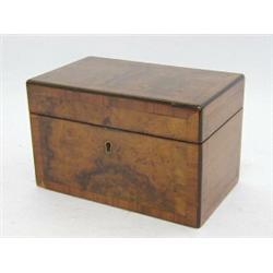 A RECTANGULAR TEA CADDY, 19th Century, figured walnut, kingwood crossbanded, width 18cm  30-50